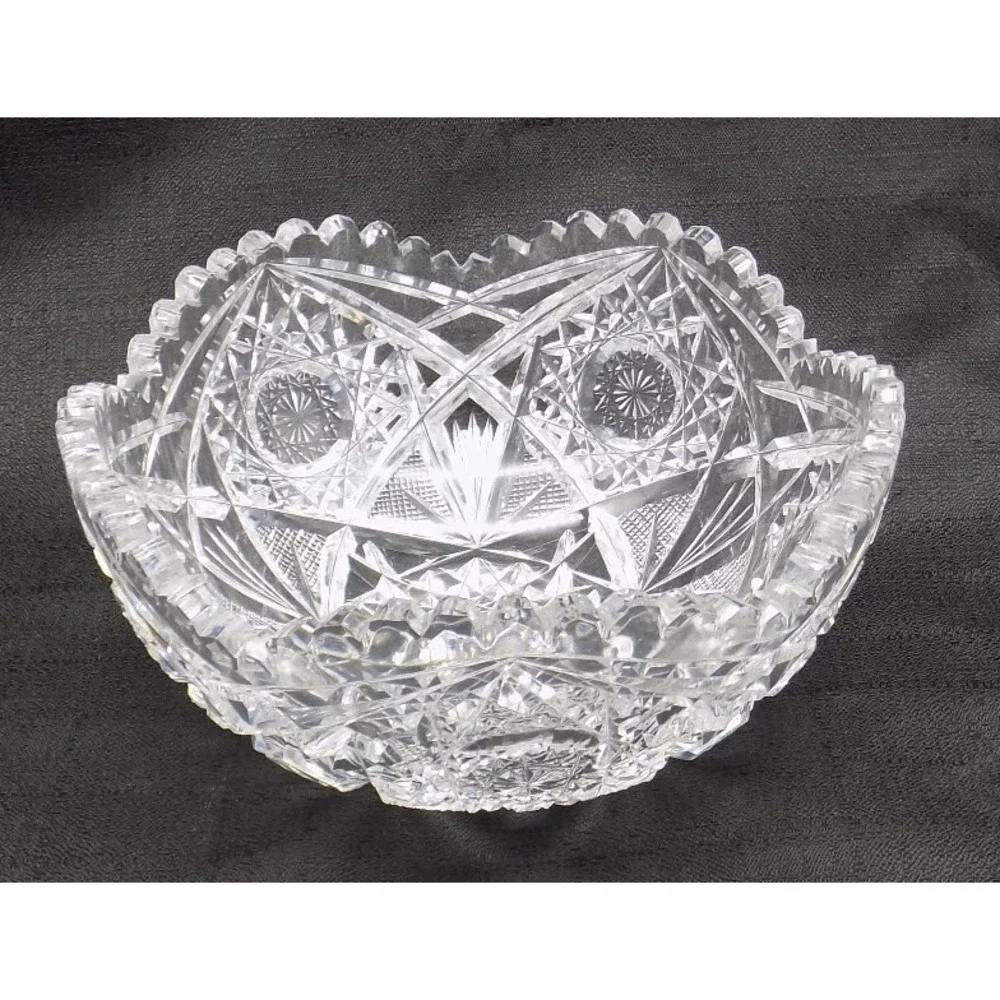 American Brilliant Period Fruit Bowl ABP Lead Crystal Vintage Saw Tooth Scallop